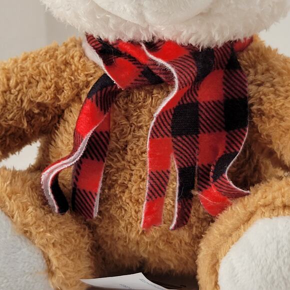 Light Brown Dog Plush Stuffed Animal 7" Red Plaid Earmuffs Scarf Soft Toy Corgi - Picture 13 of 15
